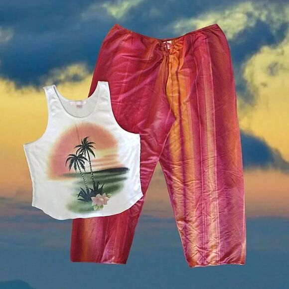 Victoria's Secret VTG 90s Y2K Tropical Tank And Pants Beach RARE Set Large - Picture 1 of 15